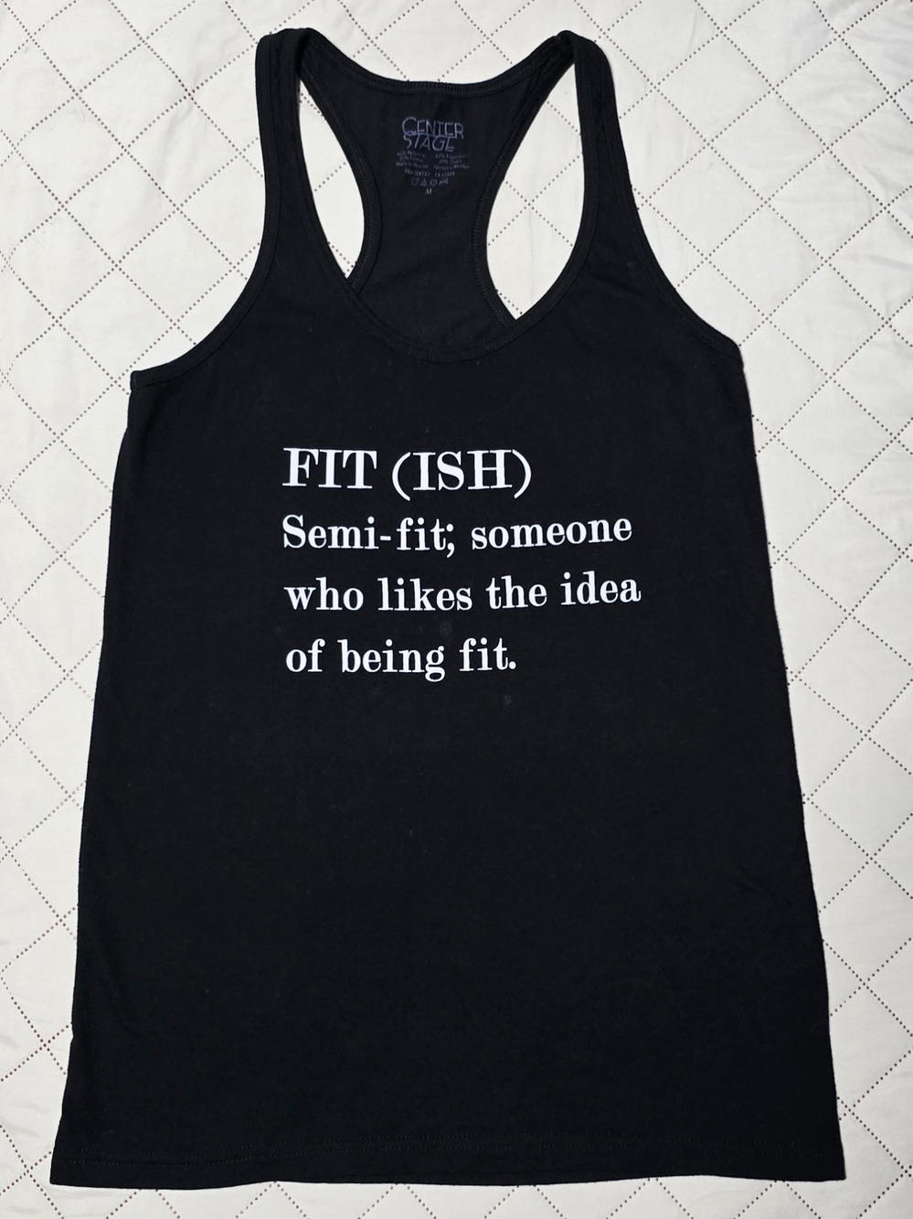 Center Stage FIT (ISH) Funny Graphic Black Racerback Workout Tank Top Size M